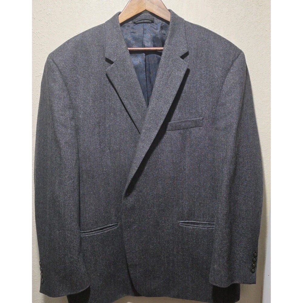 Lauren Ralph Lauren Mens 50R Blazer Wool Cashmere Gray Herringbone Sport Coat